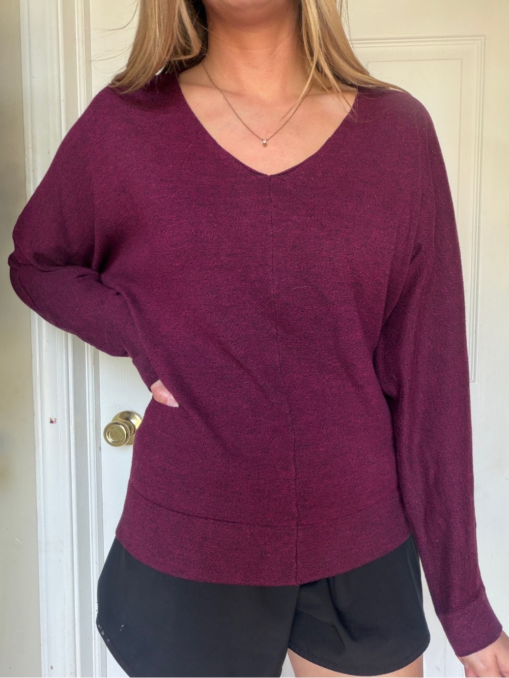 Poof! Women's V-Neck Sweater in Plum [Small]